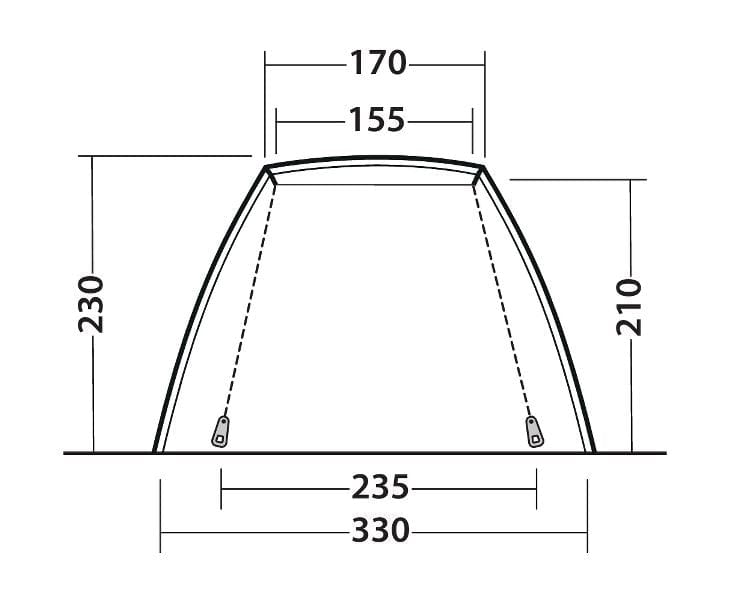 Outwell Woodcrest Vehicle Awning side plan with dimensions