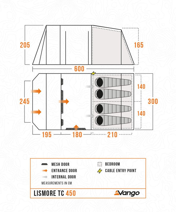 Vango Lismore TC 450 4 Berth Polycotton Tent & Groundsheet Package Floorplan