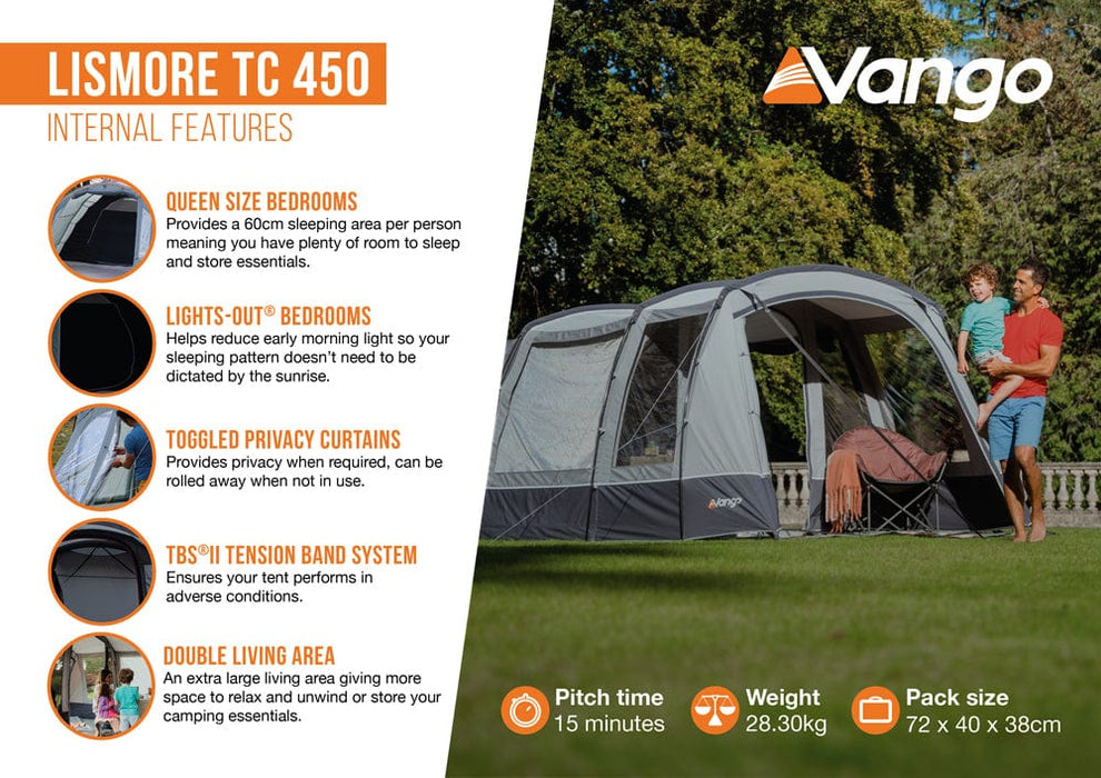 Vango Lismore TC 450 4 Berth Polycotton Tent & Groundsheet Package Internal Features